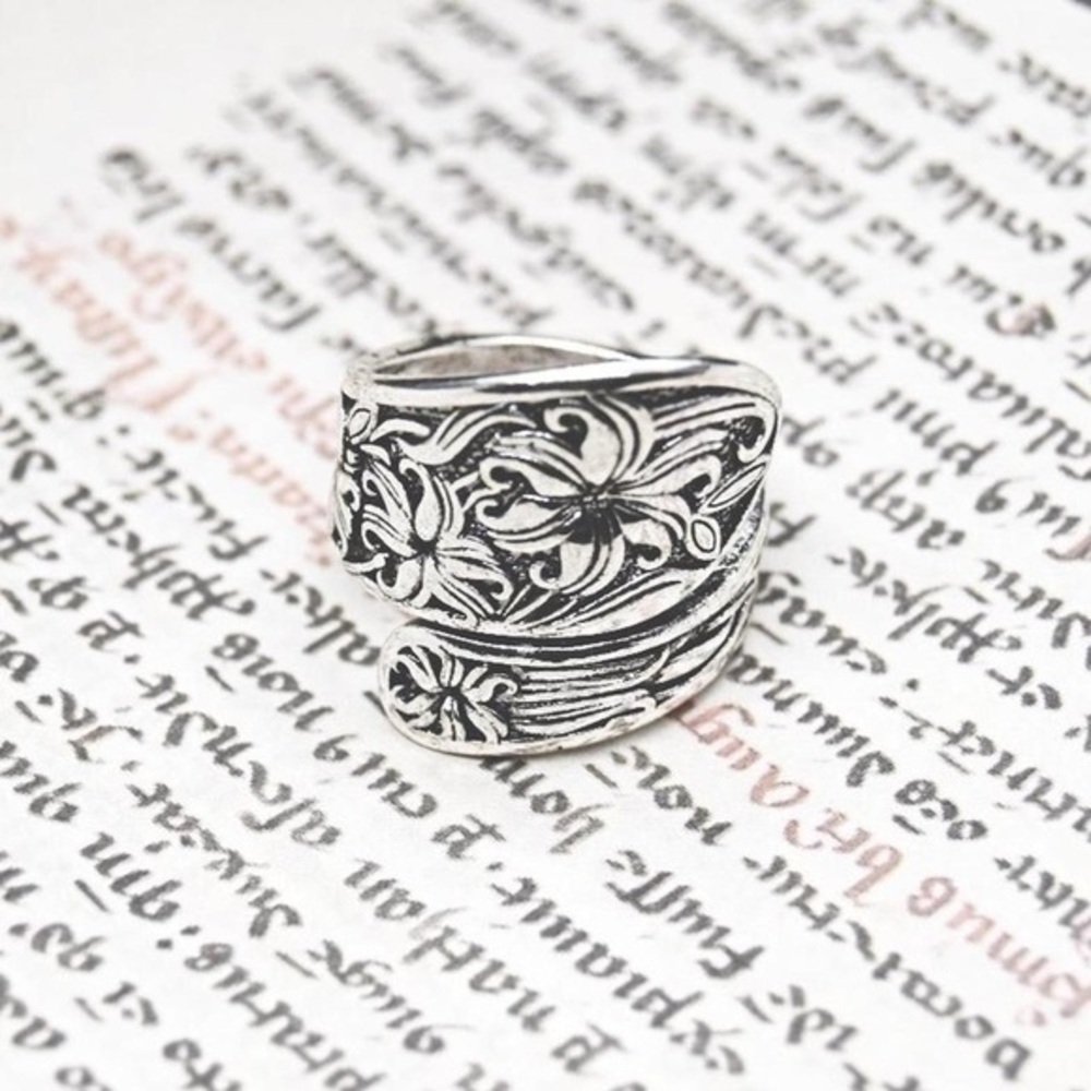 Silver Spoon Ring with Flower Design